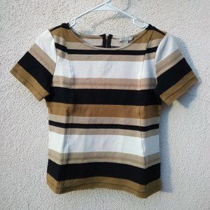 LAST CHANCE Banana Republic Metallic Gold Black Striped Zip-Back Tee Size 6